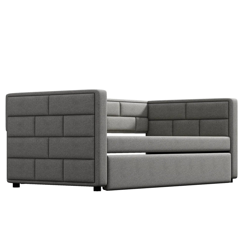 Upholstered Twin Size Daybed With Trundle, Padded Back And Sides - Gray by HouseOfZazla