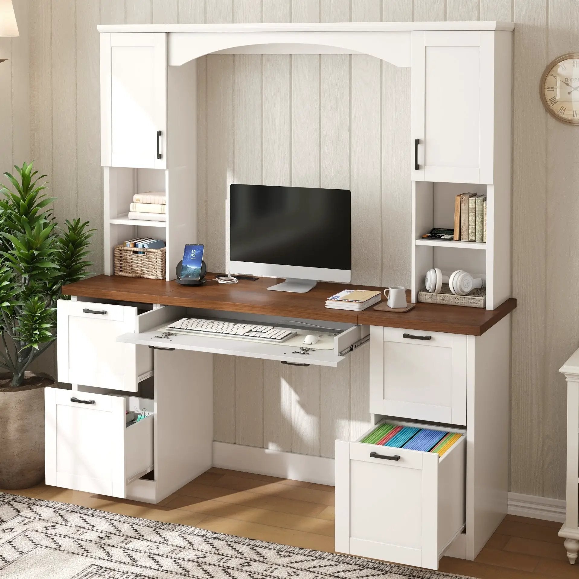 ON-Trend Farmhouse Arched Computer Desk with Hutch by HouseOfZazla