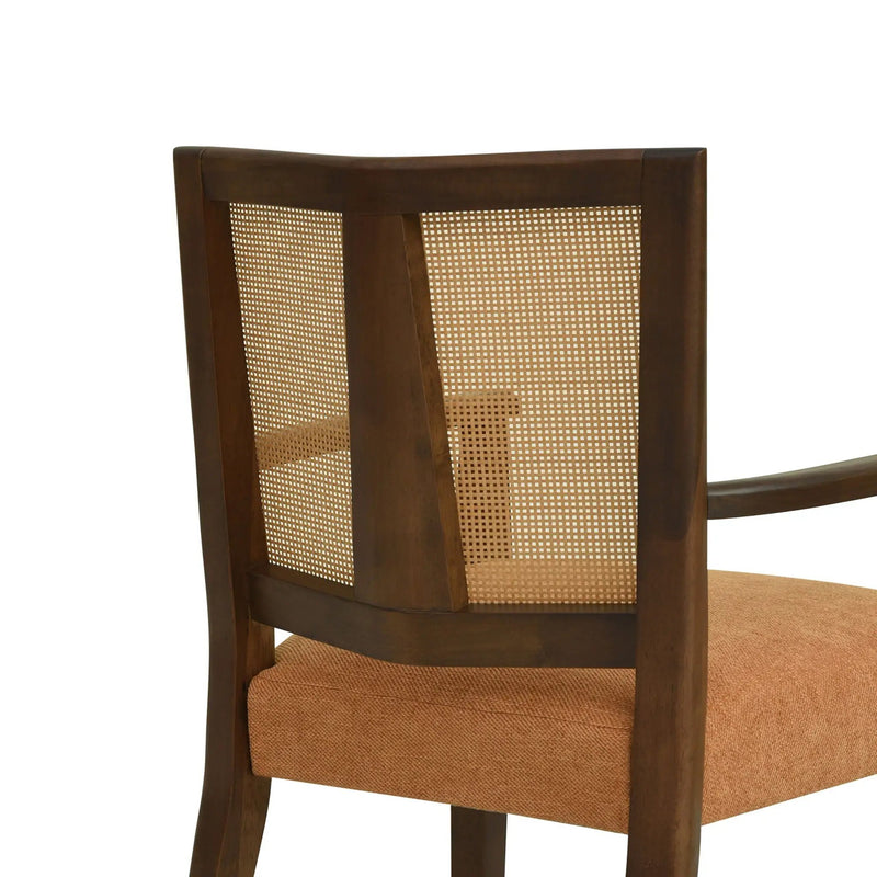 Mid Century Modern Arm Dining Chair Set With Rattan Backrest by HouseOfZazla