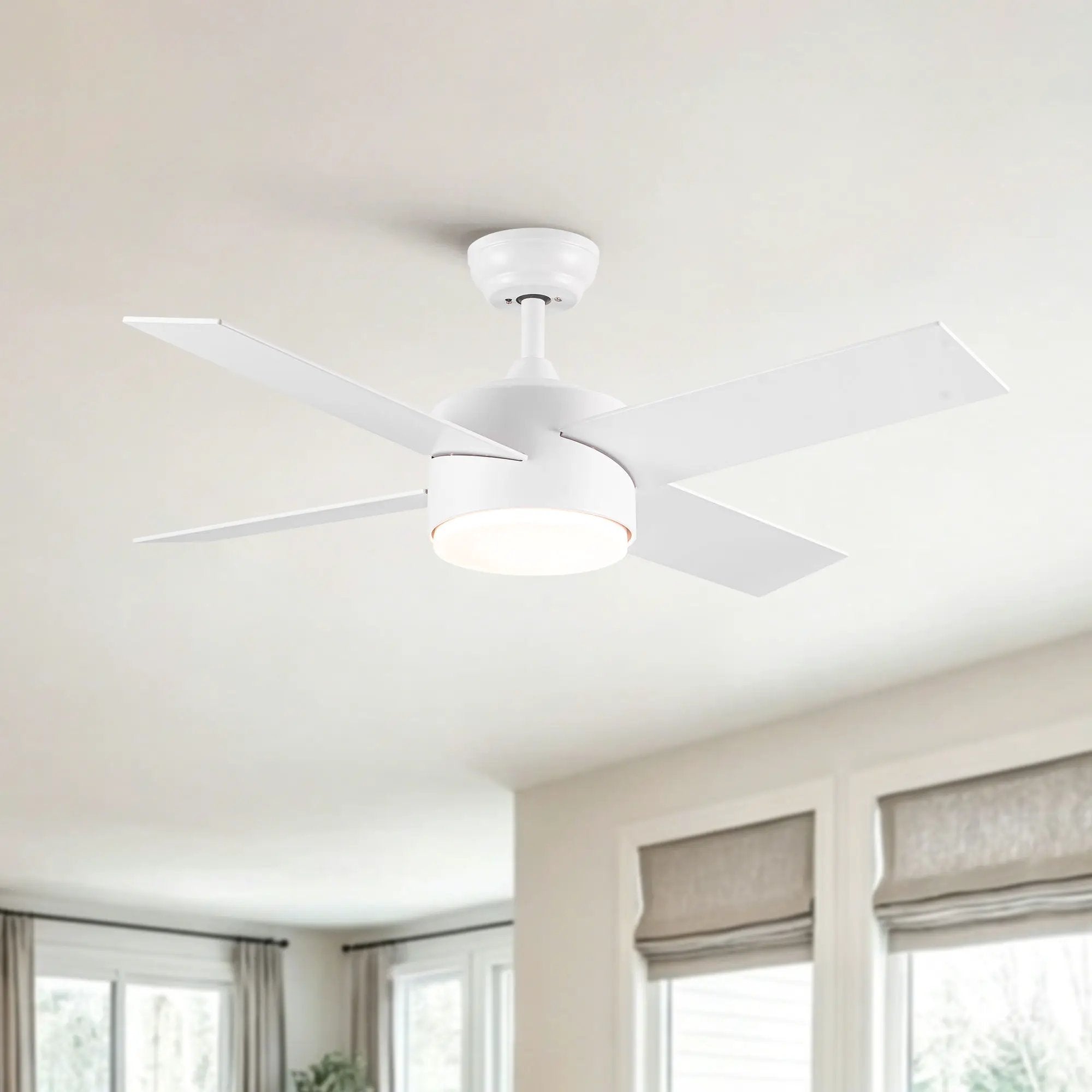 Ceiling Fan With Remote Control, Reversible DC Motor, 6 Speeds, 3 Dimmable LED, Quiet Timer For Indoor - White by Unique Piece Furniture