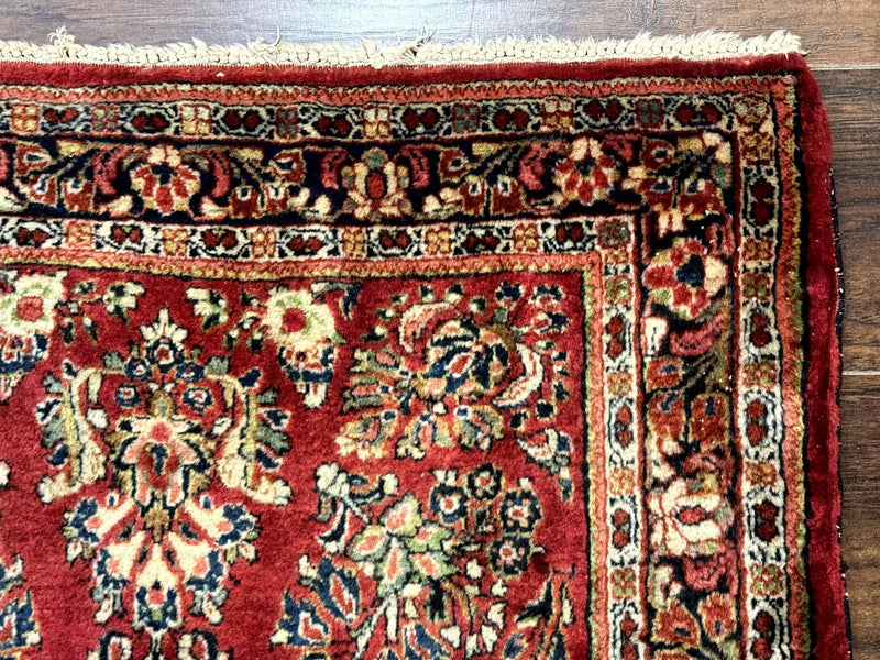 Red Persian Sarouk Rug 3 x 5.8, Antique Wool Carpet, 210 KPSI by Jewel Rugs