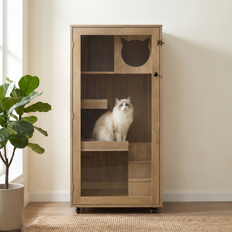 Basia Rubber Wood Cat Cabinet with Wheels by HouseOfZazla