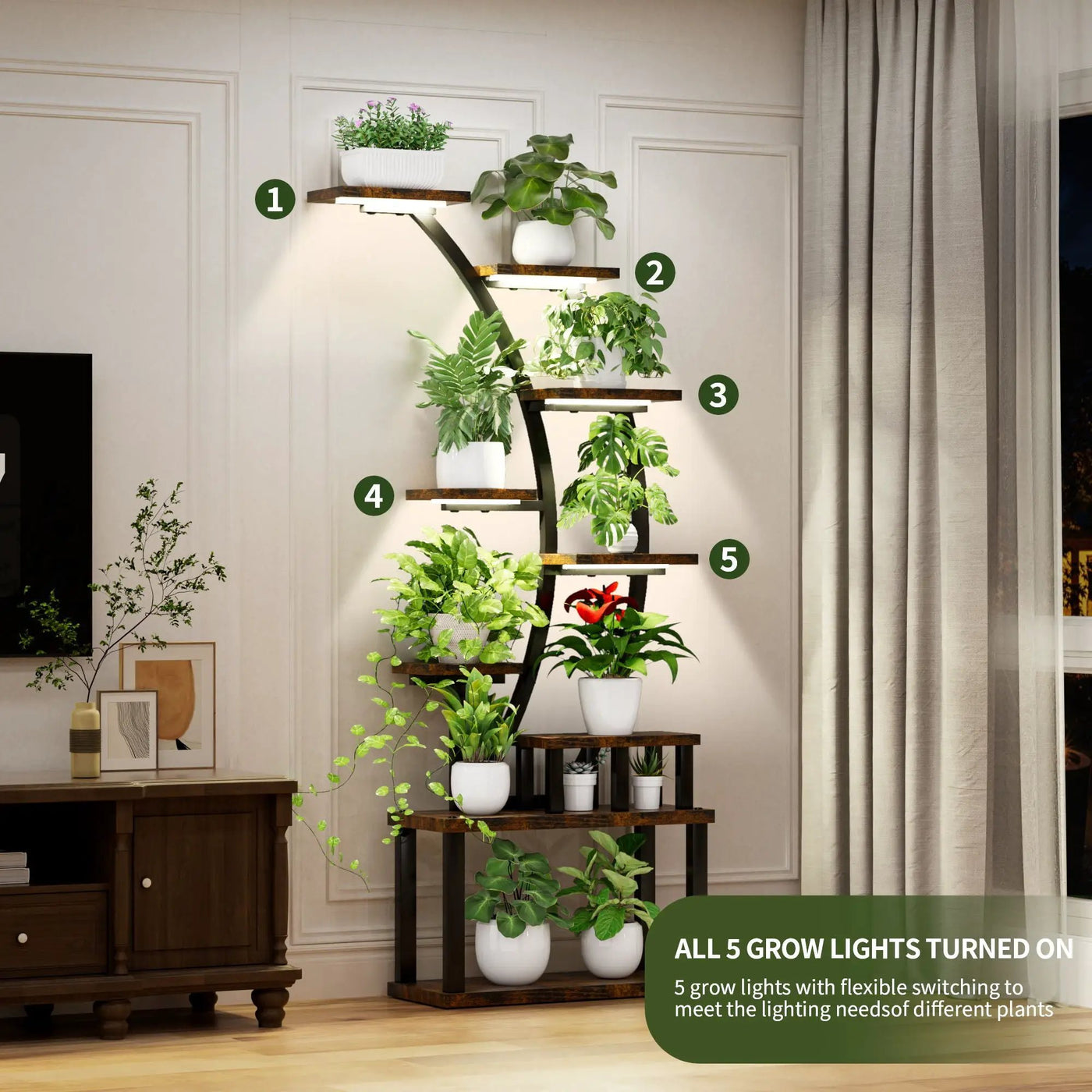 9 Tiered Indoor Plant Stand With 5 Adjustable Grow Lights by HouseOfZazla
