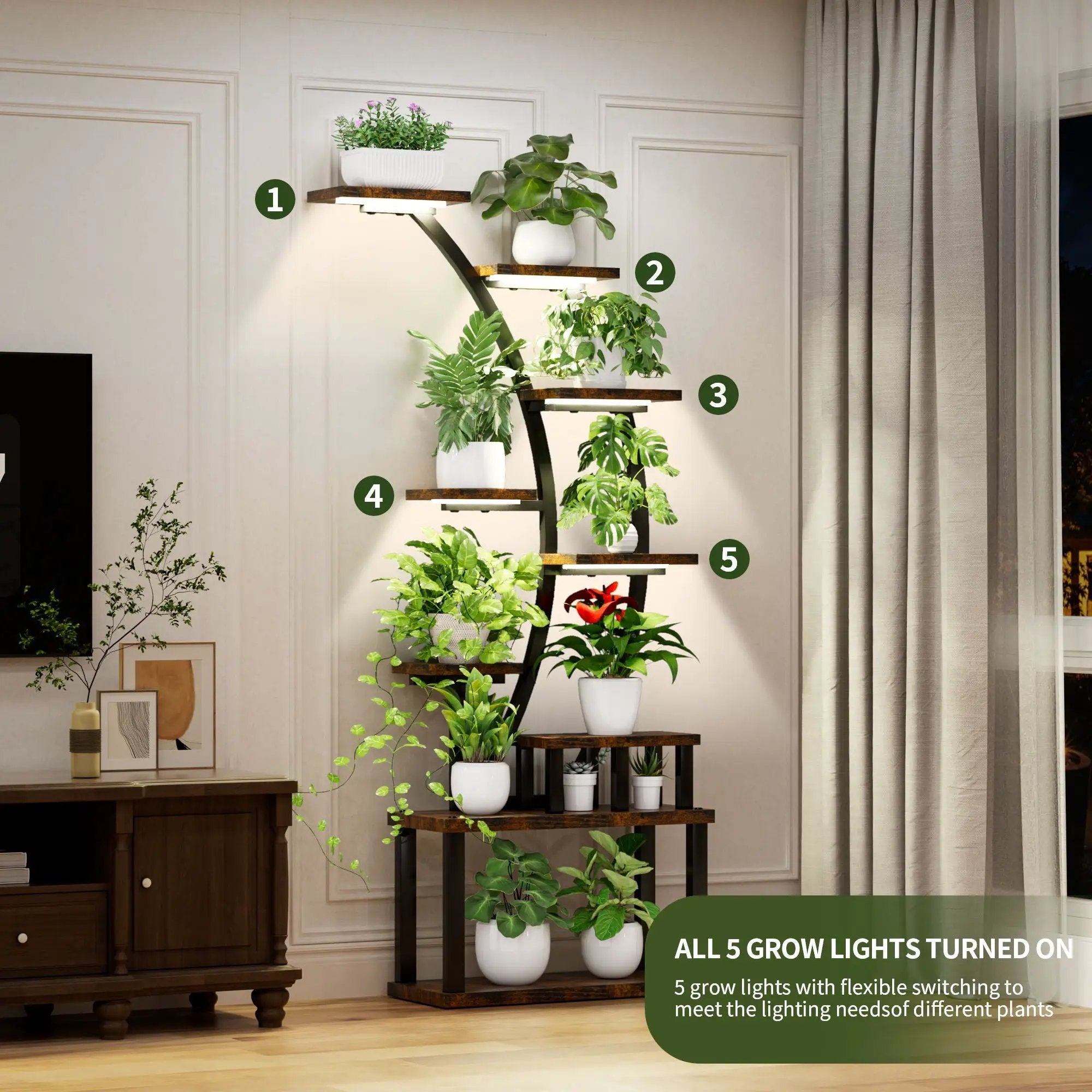 9 Tiered Indoor Plant Stand With 5 Adjustable Grow Lights by HouseOfZazla