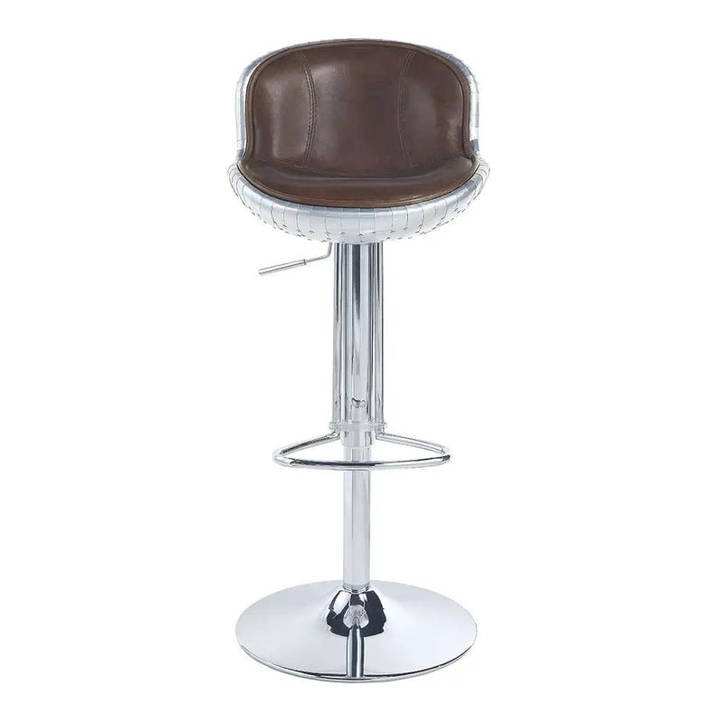 Brancaster - Adjustable Stool With Swivel - Vintage Brown Top Grain Leather & Aluminum by Unique Piece Furniture
