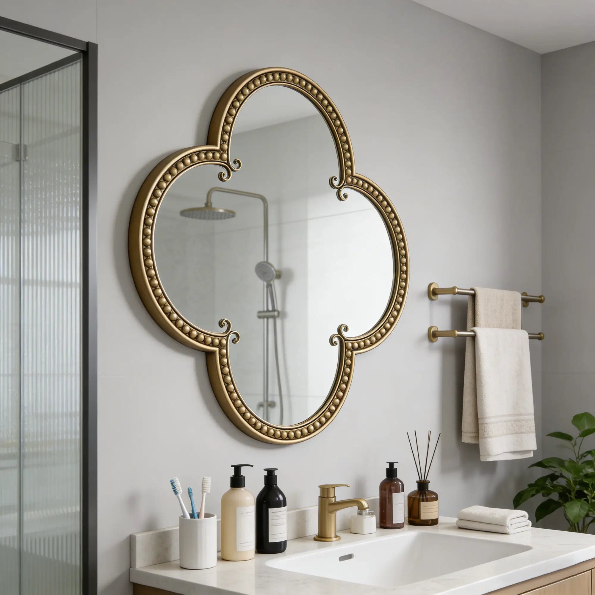 Quatrefoil Mirror with Large Beaded Metal Frame by HouseOfZazla