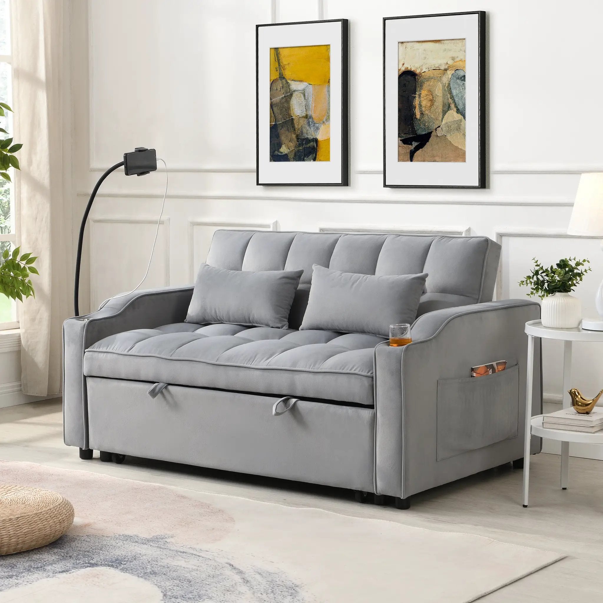Modern Velvet Loveseat Futon Sofa Couch with Pullout Bed by HouseOfZazla