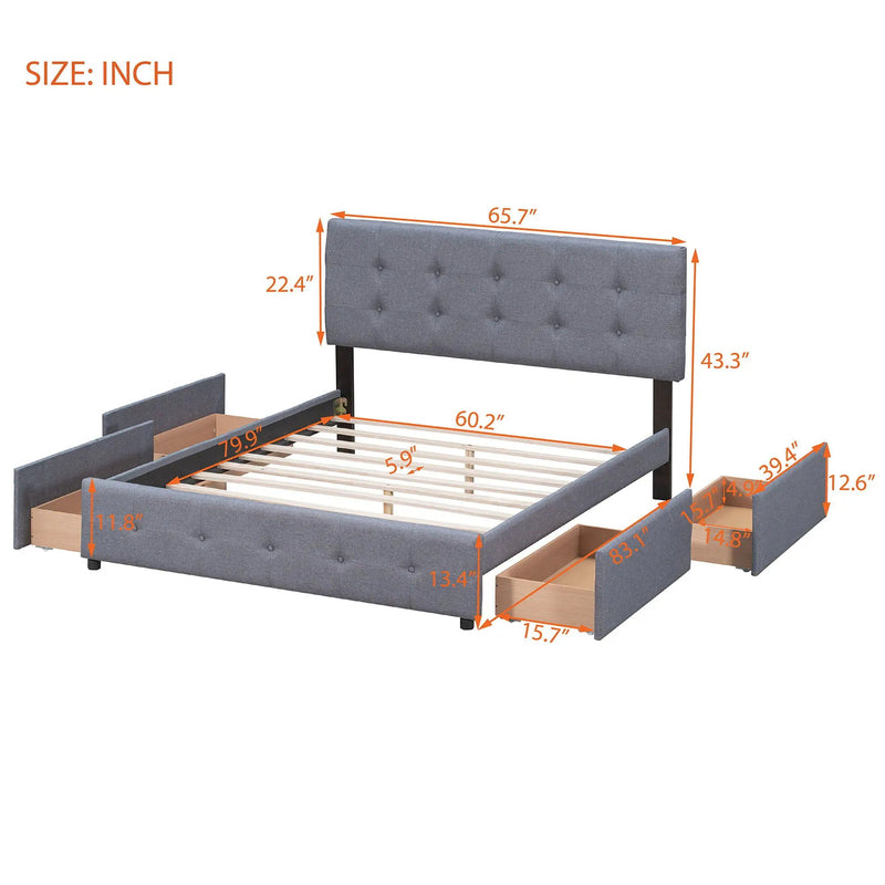 Upholstered Platform Bed With Classic Headboard And Drawers, No Box Spring Needed by Unique Piece Furniture