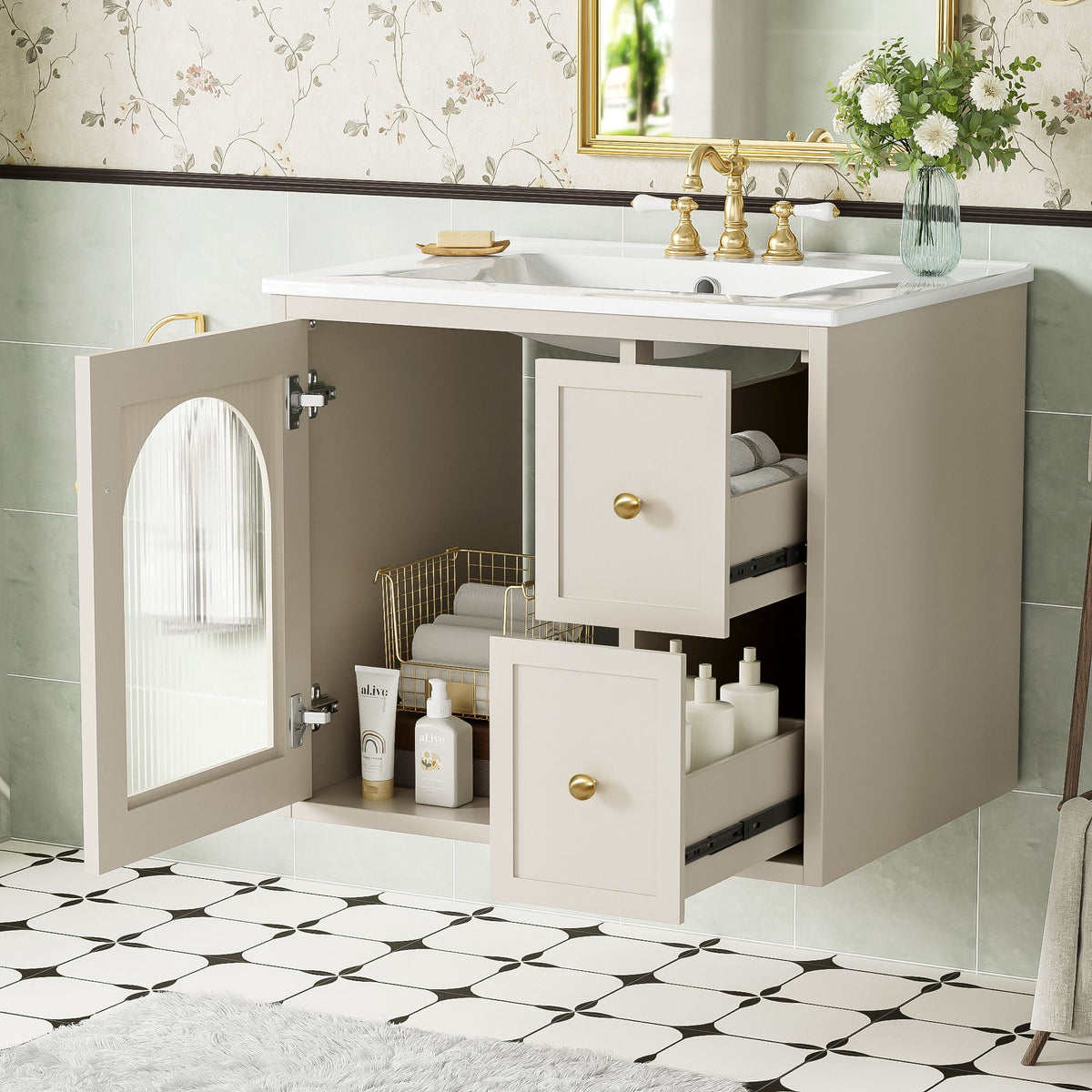 Wall-Mounted Bathroom Vanity Set With Sink, 2 Drawers And Soft-Close Door, photo 7 of 21