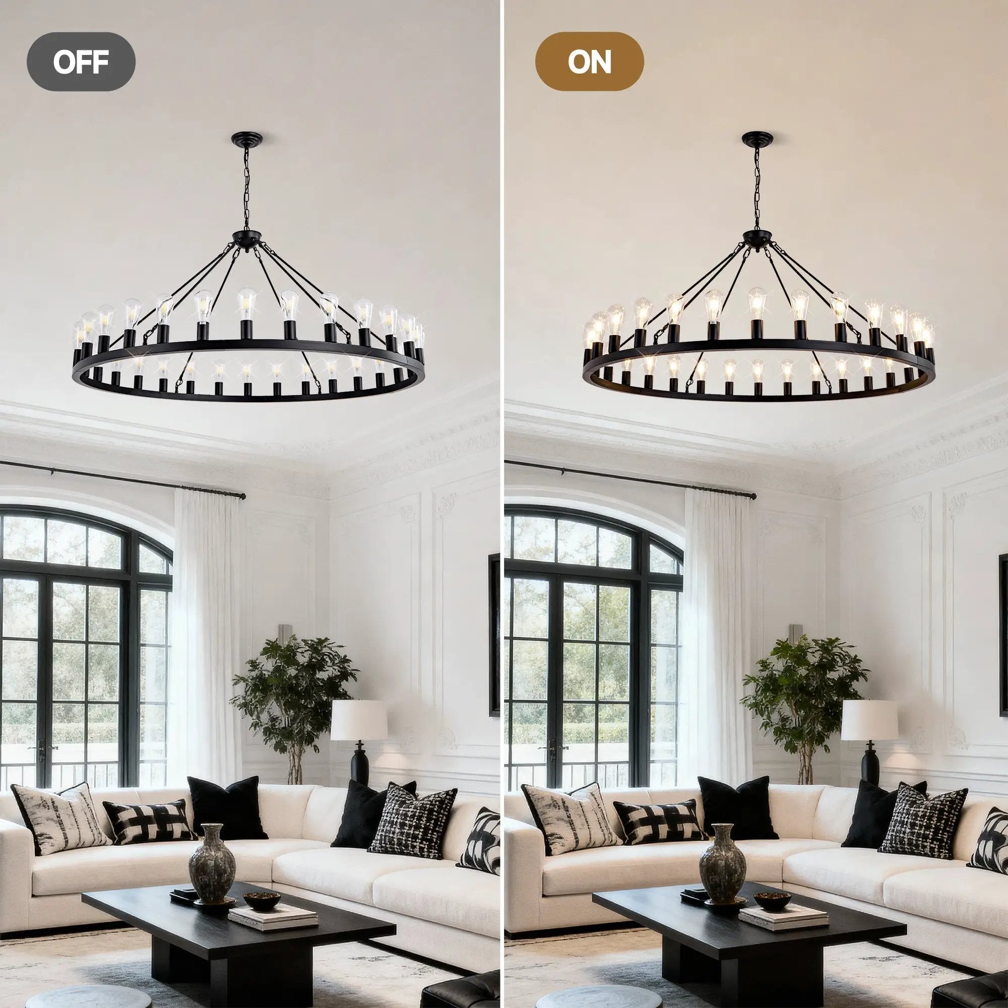 64 Inch Matte Black Wagon Wheel Chandelier With 30 Lights by HouseOfZazla