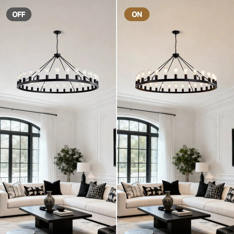 64 Inch Matte Black Wagon Wheel Chandelier With 30 Lights by HouseOfZazla