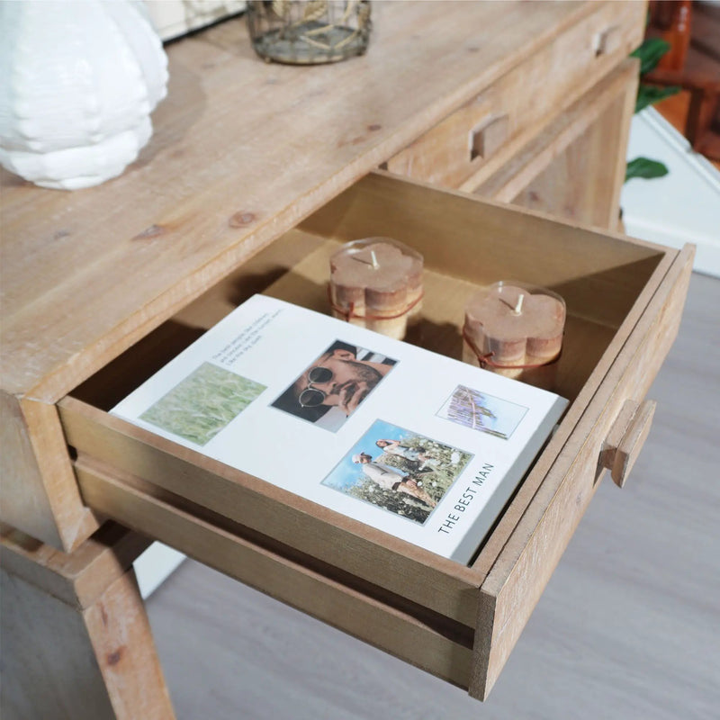 Rustic Wood Console Table With 3 Drawers Entryway Table For Hallway, Foyer, Or Office - Natural / Natural & Light Brown / Natural Wood / Natural Wood Wash / Natural / Rustic by HouseOfZazla