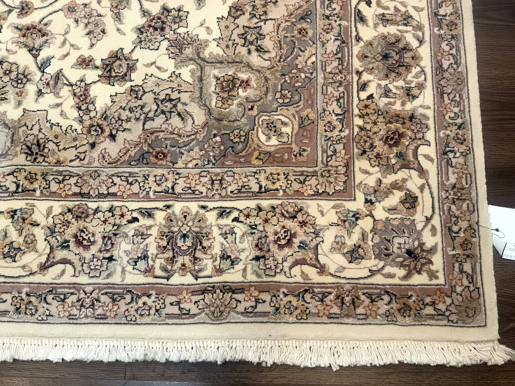 Sino Persian Rug 6x9, Floral Medallion, Ivory & Taupe, Wool with Silk Highlights, Fine 210 KPSI by Jewel Rugs