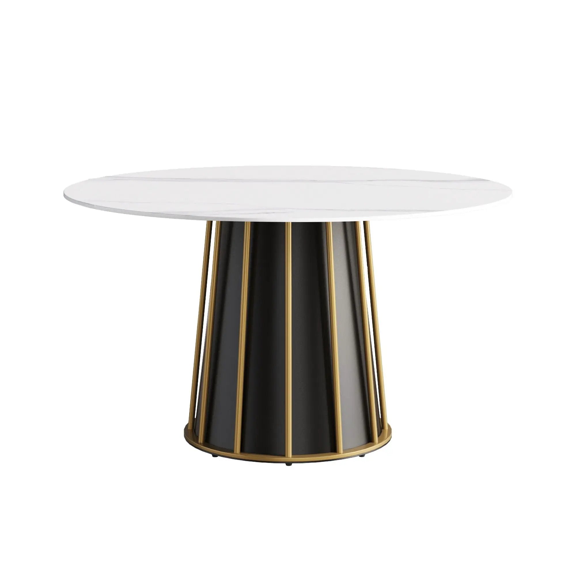 53.15" Modern Artificial Stone Round Panel Metal Iron Base Dining Table, Can Accommodate 6 People, (Not Including Chairs) - White / Black by HouseOfZazla