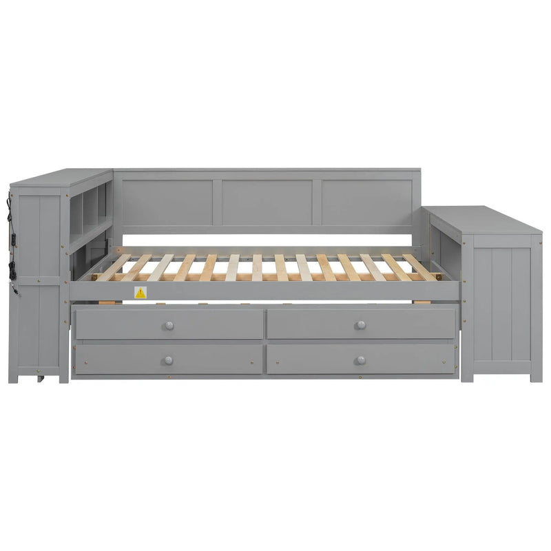 Daybed With Storage Shelves, Drawers, Trundle, Charging Station, LED Light, Desk And Cabinet by HouseOfZazla