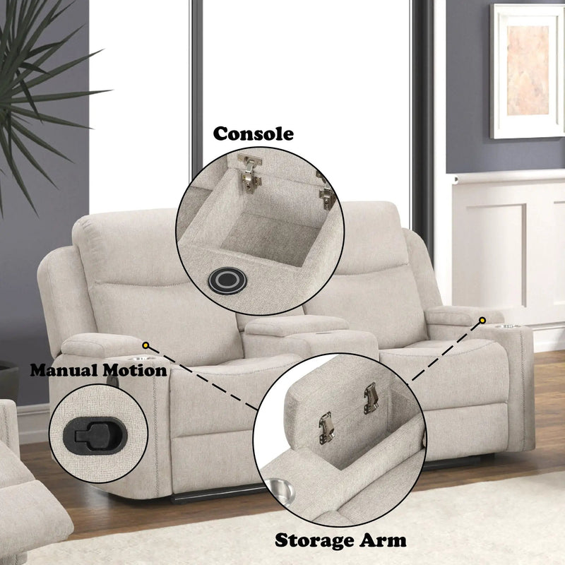 Galya - Motion Loveseat With Console - Light Gray by HouseOfZazla