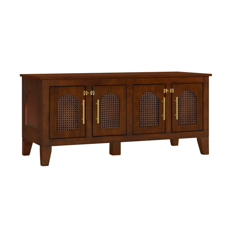 Lars Indoor Rattan Decorated Rubber Wood Dog Crate Cabinet Furniture by HouseOfZazla