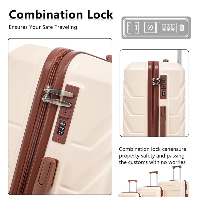 3-Piece ABS Spinner Wheel Luggage Set 20"/24"/28" Beige by HouseOfZazla