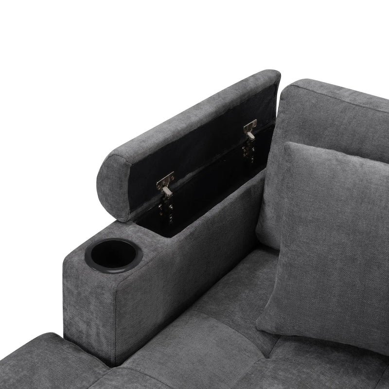 U Shaped Sectional Sofa, Corner Living Room Couch With Built In Cup Holders, Storage, USB Ports by HouseOfZazla