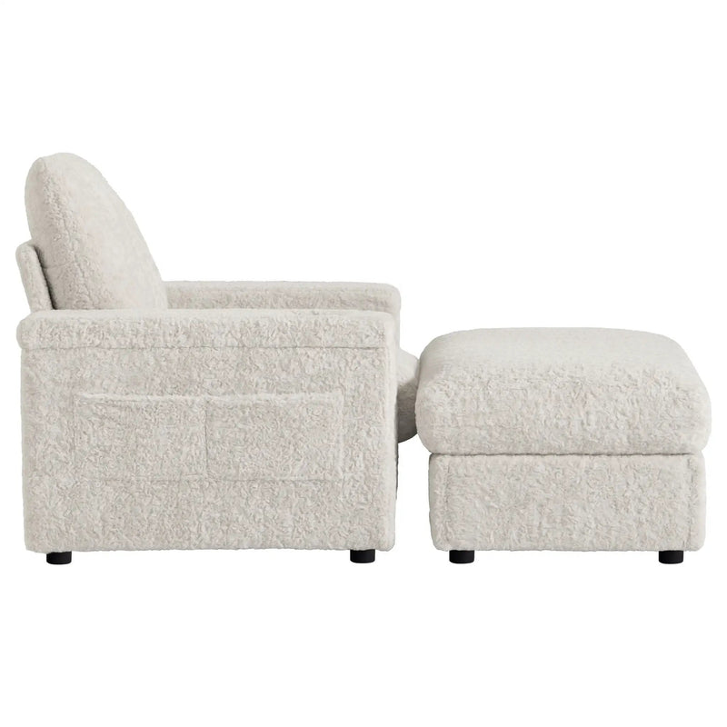Oversized Chaise Lounge Indoor Rabbit Fur Sofa Bed With Storage Ottoman And Armrests Cup Holders With Deep Seat by HouseOfZazla