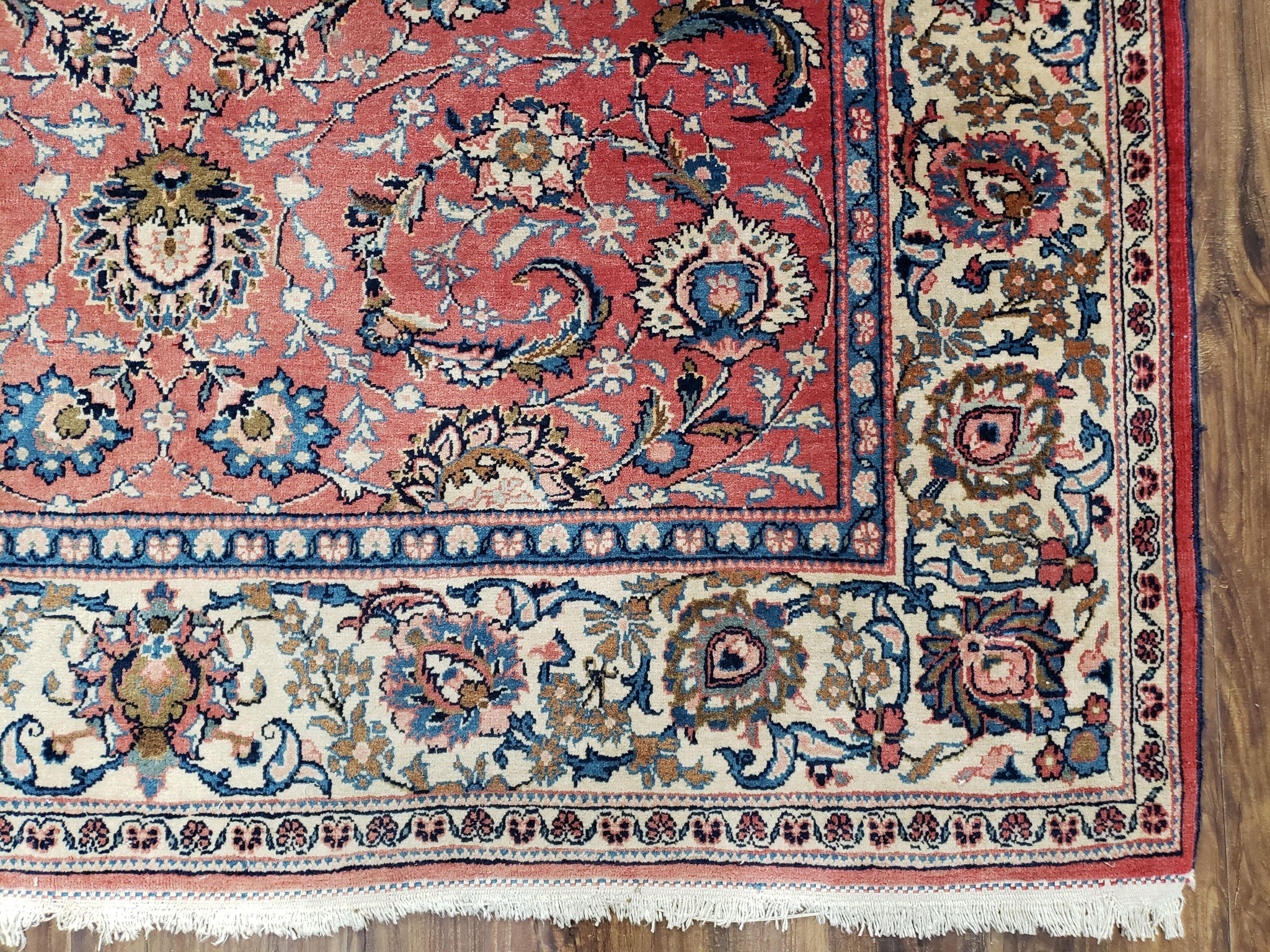 Semi Antique Persian Kashan, Red & Cream, Hand-Knotted, Wool, 4' 8" x 6' 6", Pair A by Jewel Rugs