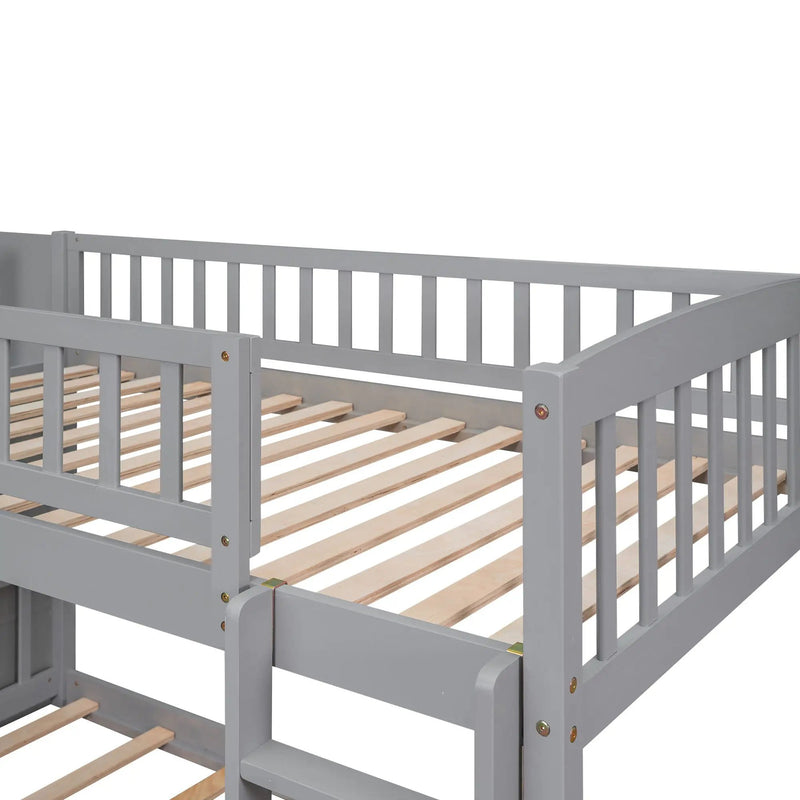 Twin Over Twin Bunk Stairway Bed With 2 Drawers And Slide - Gray by HouseOfZazla