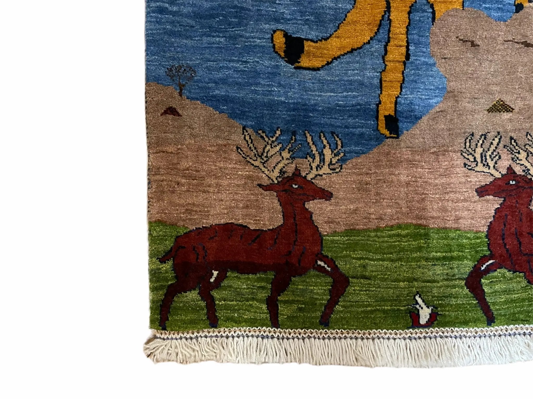 3 x 5 Handmade New Vintage Wool Blue Rug Leopard Lion Jaguar Deer Organic Dyes by Jewel Rugs