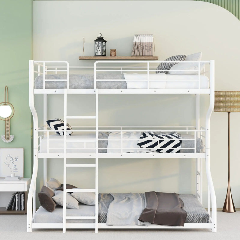 Industrial Triple Bunk Bed With Dual Ladders Frame, Space Saving Design by HouseOfZazla