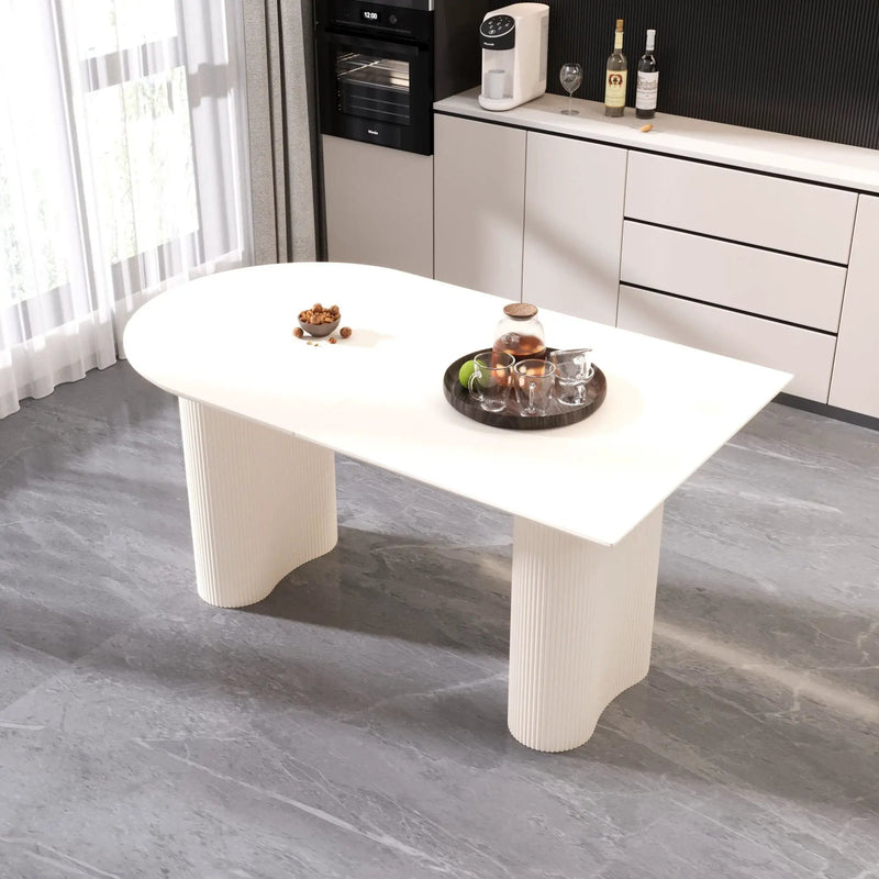 Modern Cream Style Dining Table With Round Wave Legs, 4 - 8 Person - Cream White by HouseOfZazla