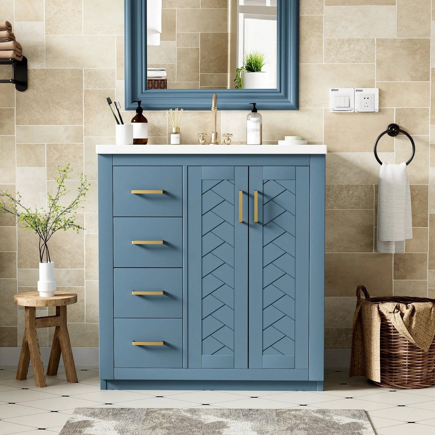 Ceramic Sink Combo, Freestanding Vanity Set With 3 Drawers & Soft Closing Doors by HouseOfZazla