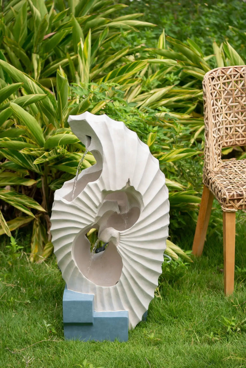 Abstract Water Fountain With Base With Light, For Indoor And Outdoor - White / Blue by HouseOfZazla