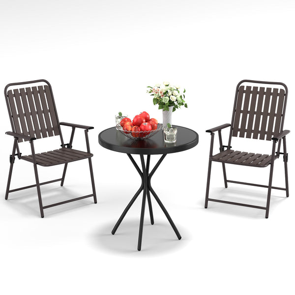 3-Piece Outdoor Patio Furniture Set with Foldable Chairs & Tempered Glass Table