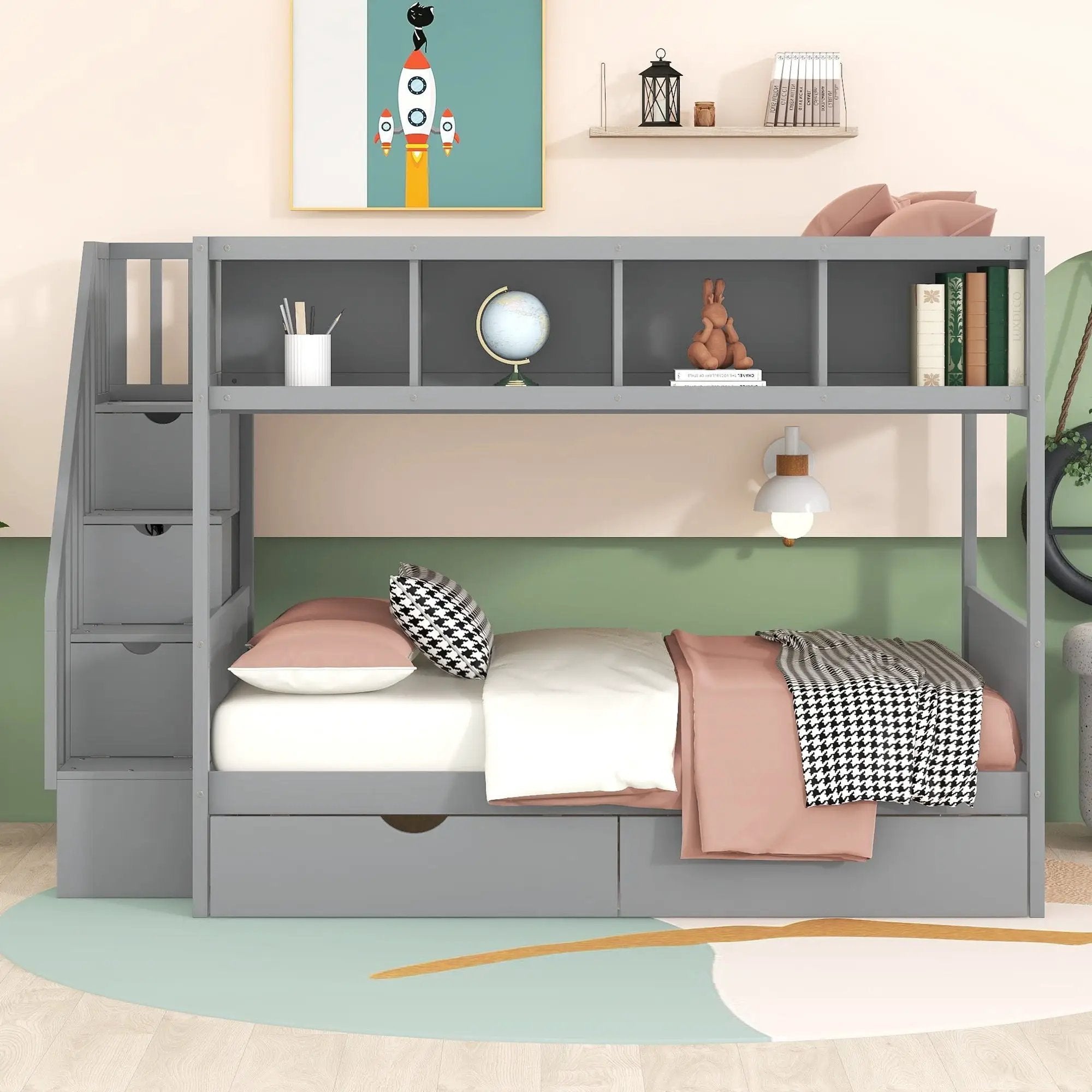 Bunk Bed With Shelfs, Storage Staircase And 2 Drawers by HouseOfZazla