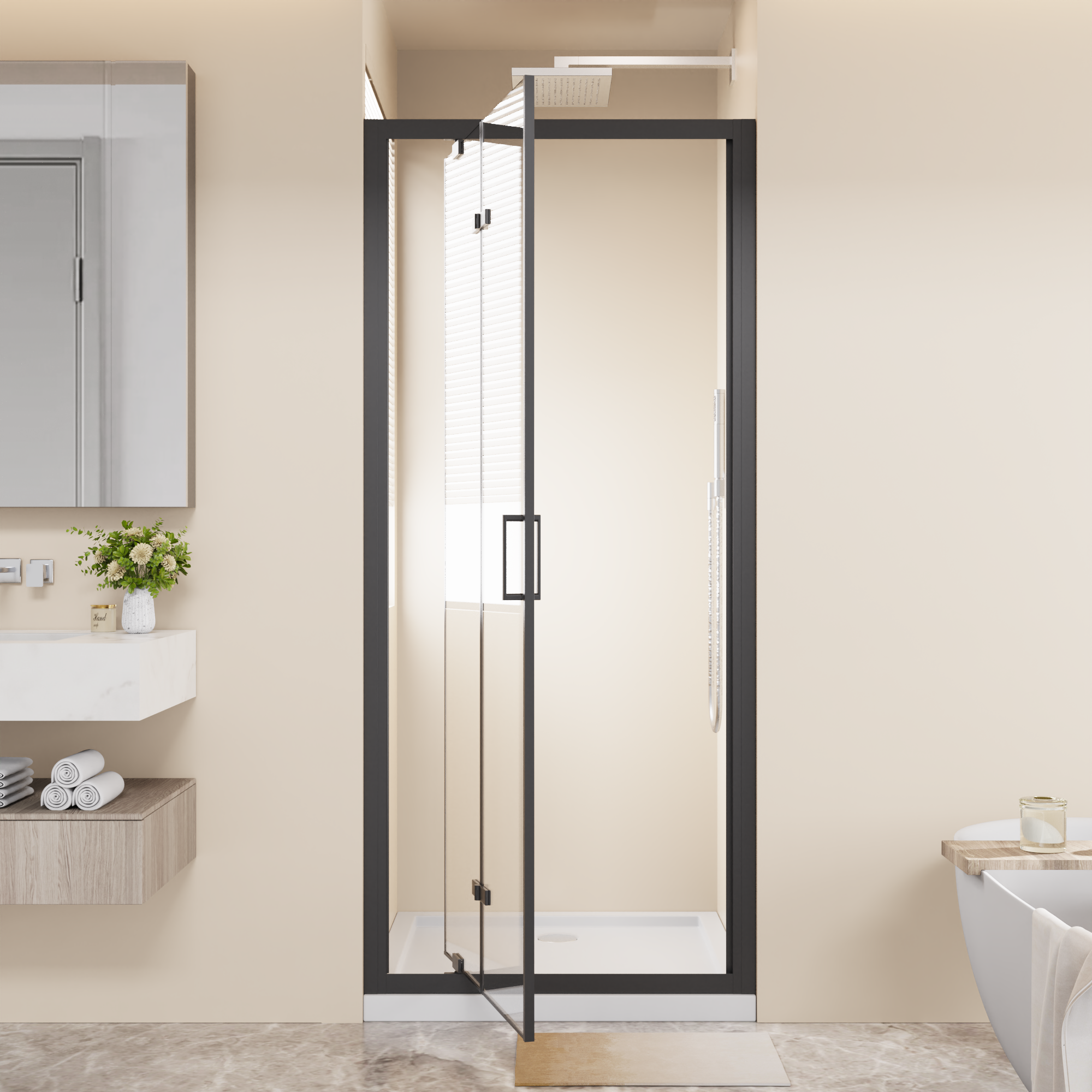 Framed Bi-Fold Pivot Shower Door 30"x72" Space-Saving Folding Shower Enclosure by HouseOfZazla