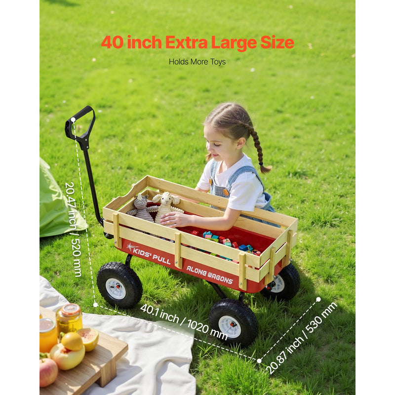 Pull-Along Wagon for Kids, 39 Inch Toddler Wagon with Wooden Panels & Handle by HouseOfZazla