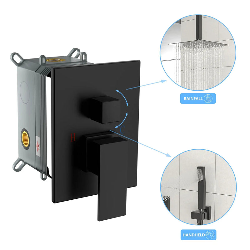 Dual Shower Head 10" Ceiling Mount Square Shower System With Rough In Valve - Matte Black by HouseOfZazla