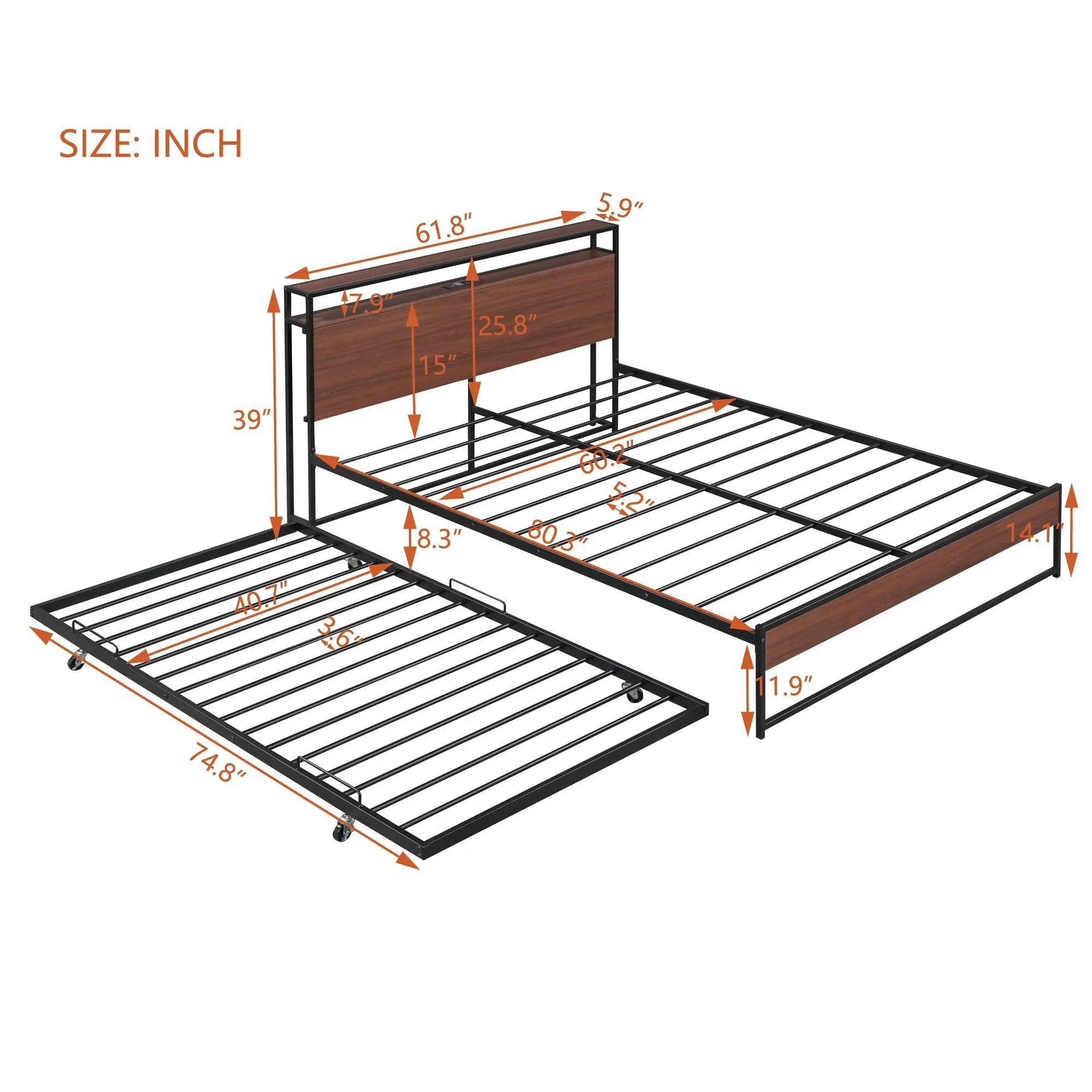 Platform Bed Frame With Trundle, USB Ports And Slat Support, No Box Spring Needed by HouseOfZazla