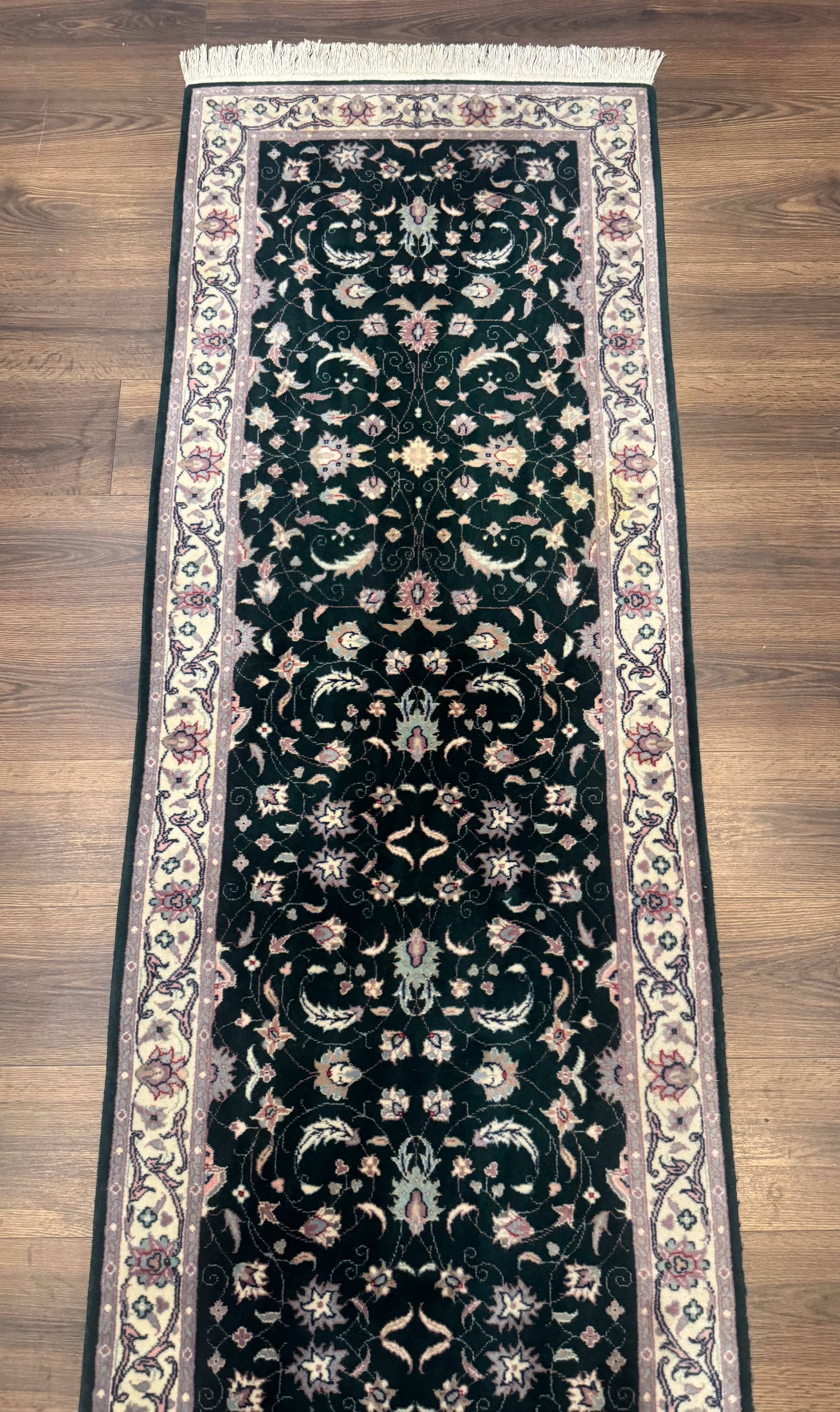 Pak Persian Runner Rug 2.6 x 10, Dark Green and Beige, Floral Allover by Jewel Rugs