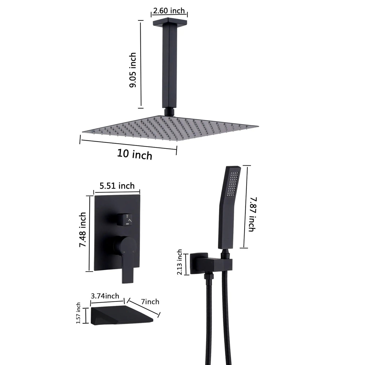 Wall Mount Shower System With High Pressure 10" Shower Head And Handheld by HouseOfZazla