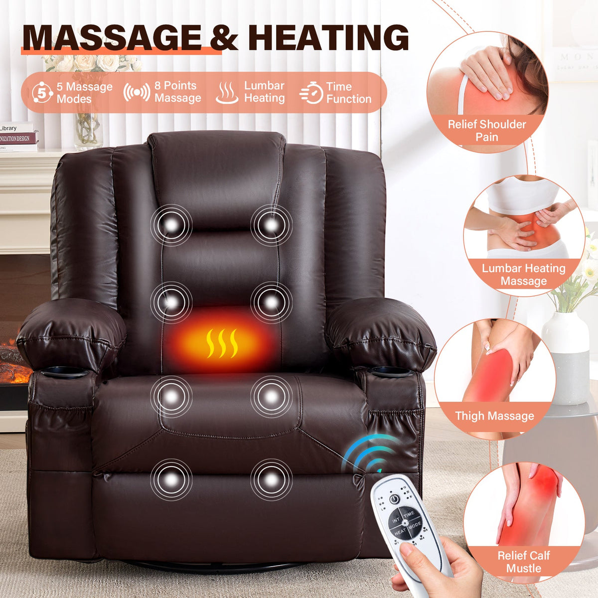 Rocker Recliner Chair with Massage and Heat - Leather, photo 4 of 8