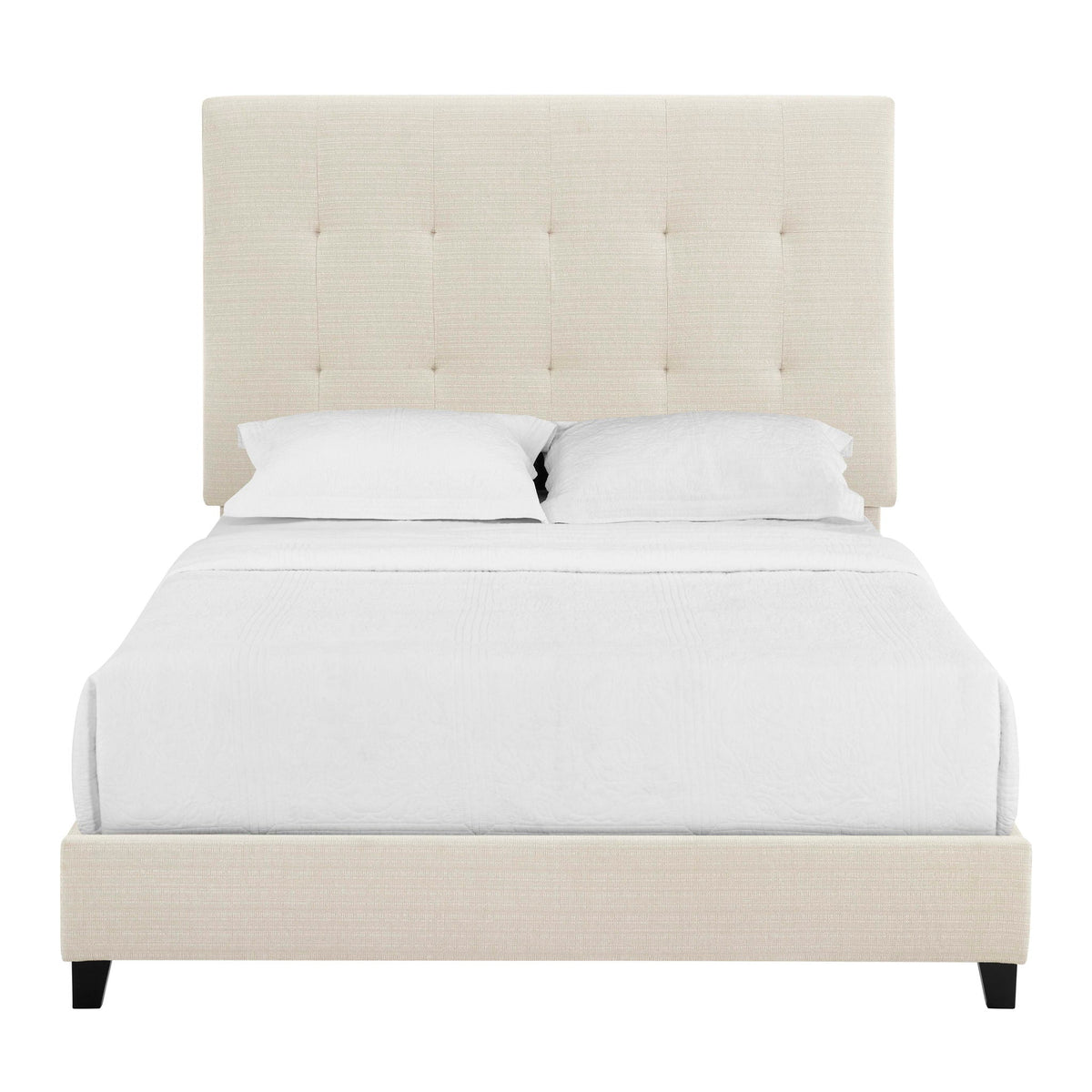 Tufted Upholstered Headboard Platform Bed with Padded Headboard - Queen, Beige or Dark Green, photo 3 of 29