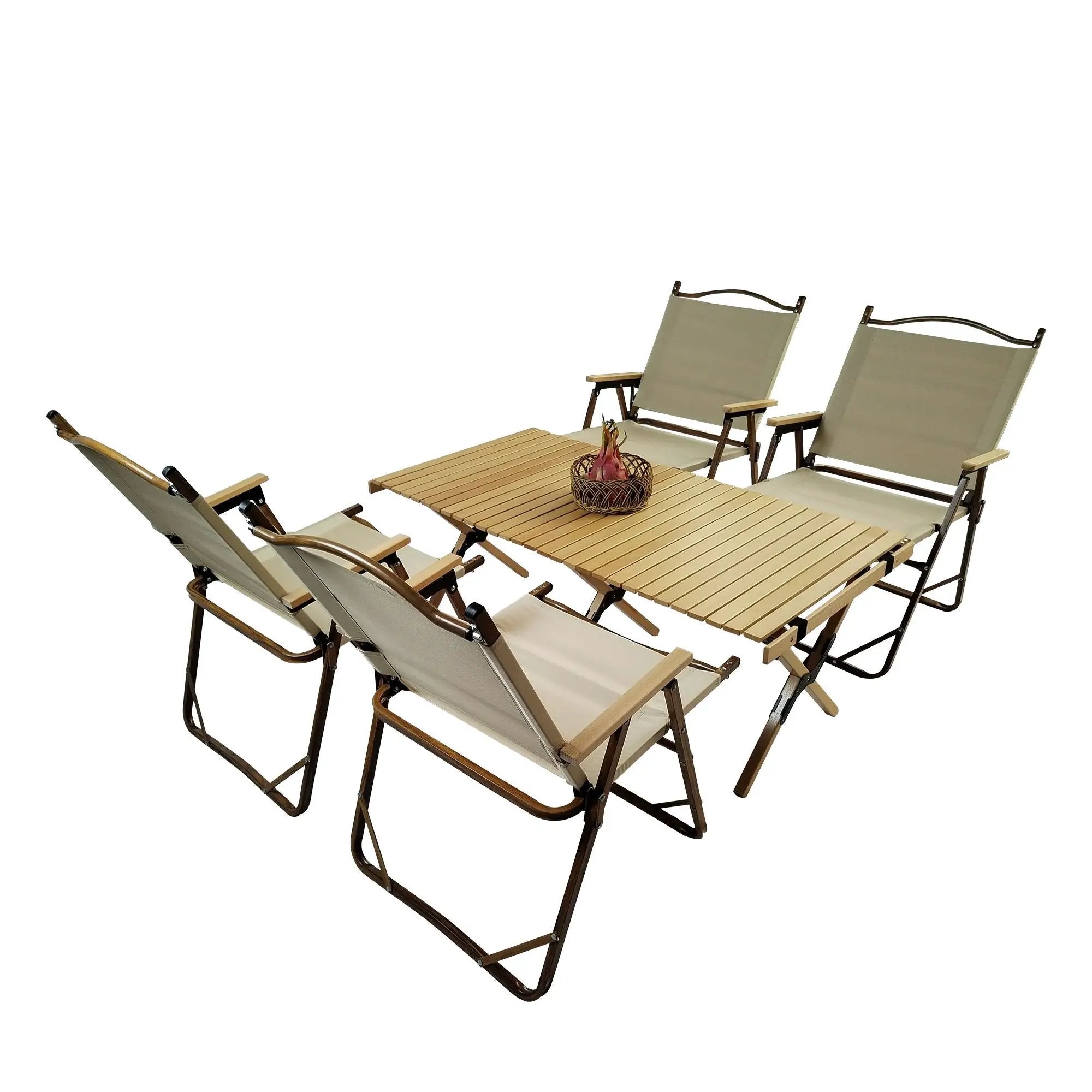 5 Pieces Dining Set, Multi-Function Foldable And Portable, 1 Dining Table & 4 Folding Chairs, Indoor And Outdoor Universal - Natural by Unique Piece Furniture