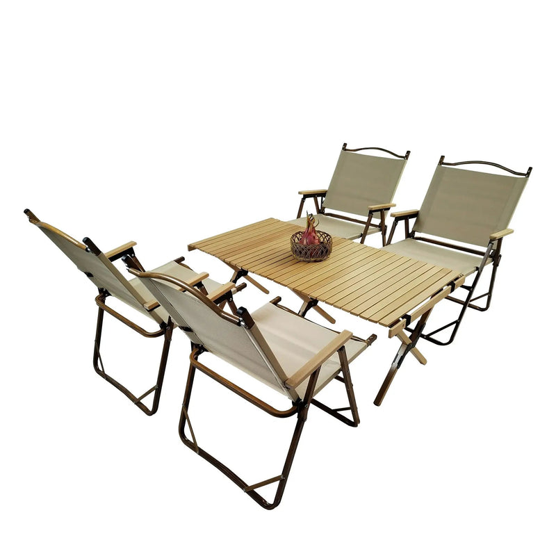 5 Pieces Dining Set, Multi-Function Foldable And Portable, 1 Dining Table & 4 Folding Chairs, Indoor And Outdoor Universal - Natural by Unique Piece Furniture