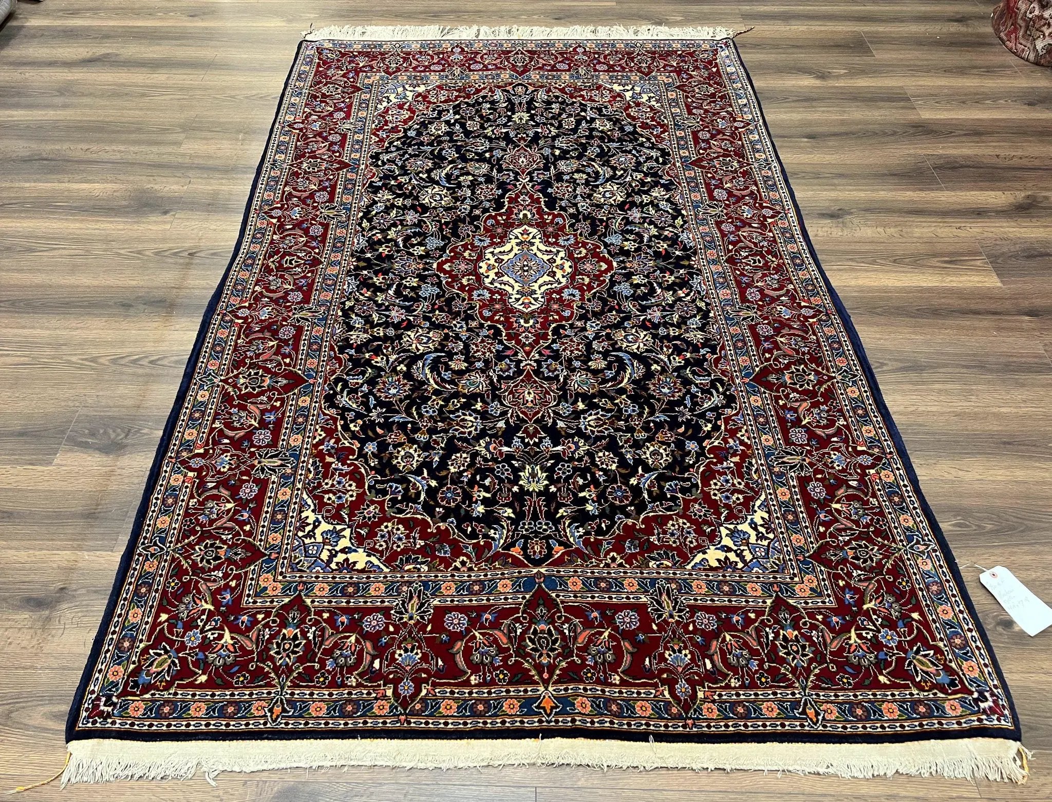 Dark Blue Persian Rug 5x8, Kork Wool Semi Antique Kashan Carpet, Very Fine Lachak Toranj Rug, Hand Knotted Floral Medallion Rug, 5 x 8 Oriental Rug by Jewel Rugs