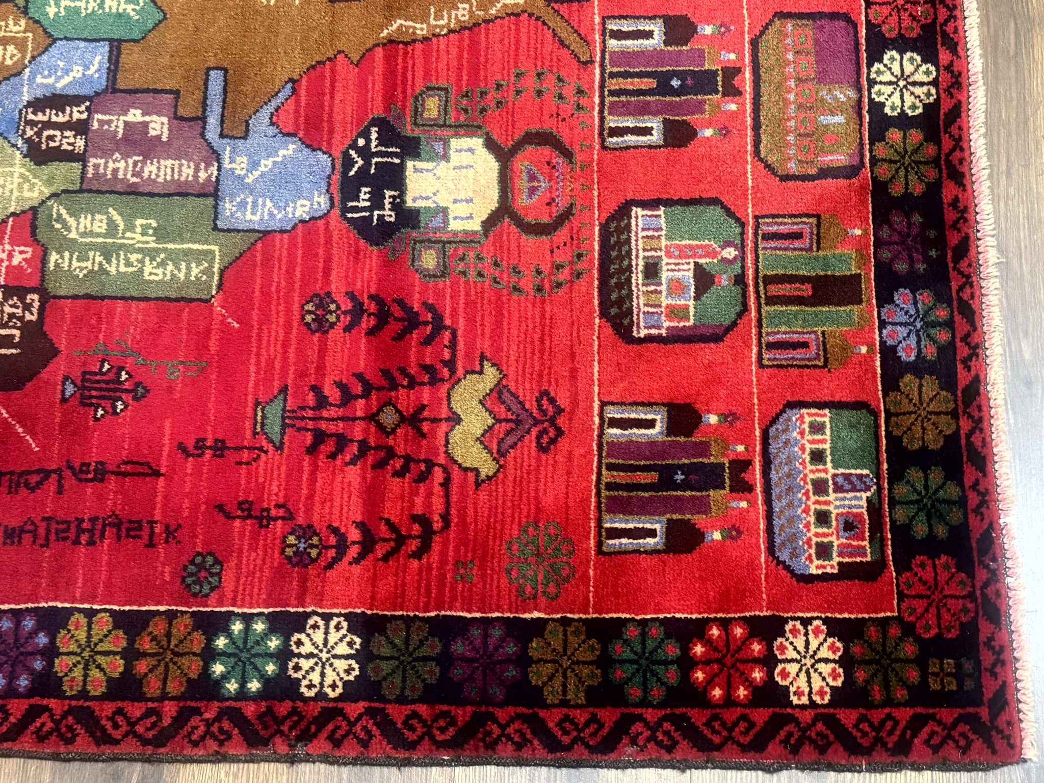 Afghan Rug 3x7, Map of Afghanistan, War Rug, Tribal Rug, Balouch Rug, New, Red by Jewel Rugs