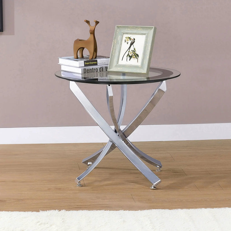 Brooke Round Glass Top Side End Table Metal Base Chrome by Unique Piece Furniture