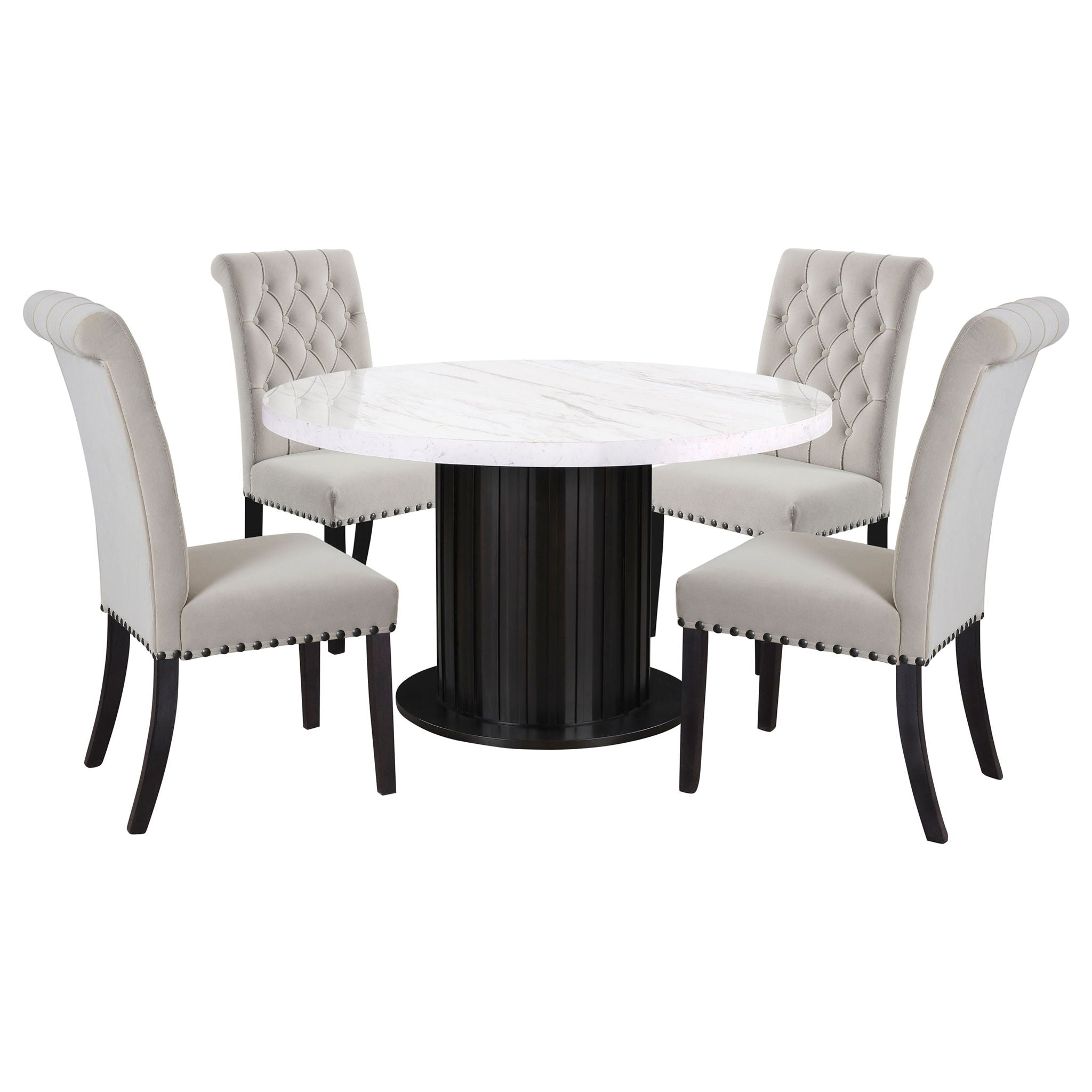 Sherry - 5 Piece Round Dining Table Set With Linen Like Upholstered Chairs - Sand by HouseOfZazla