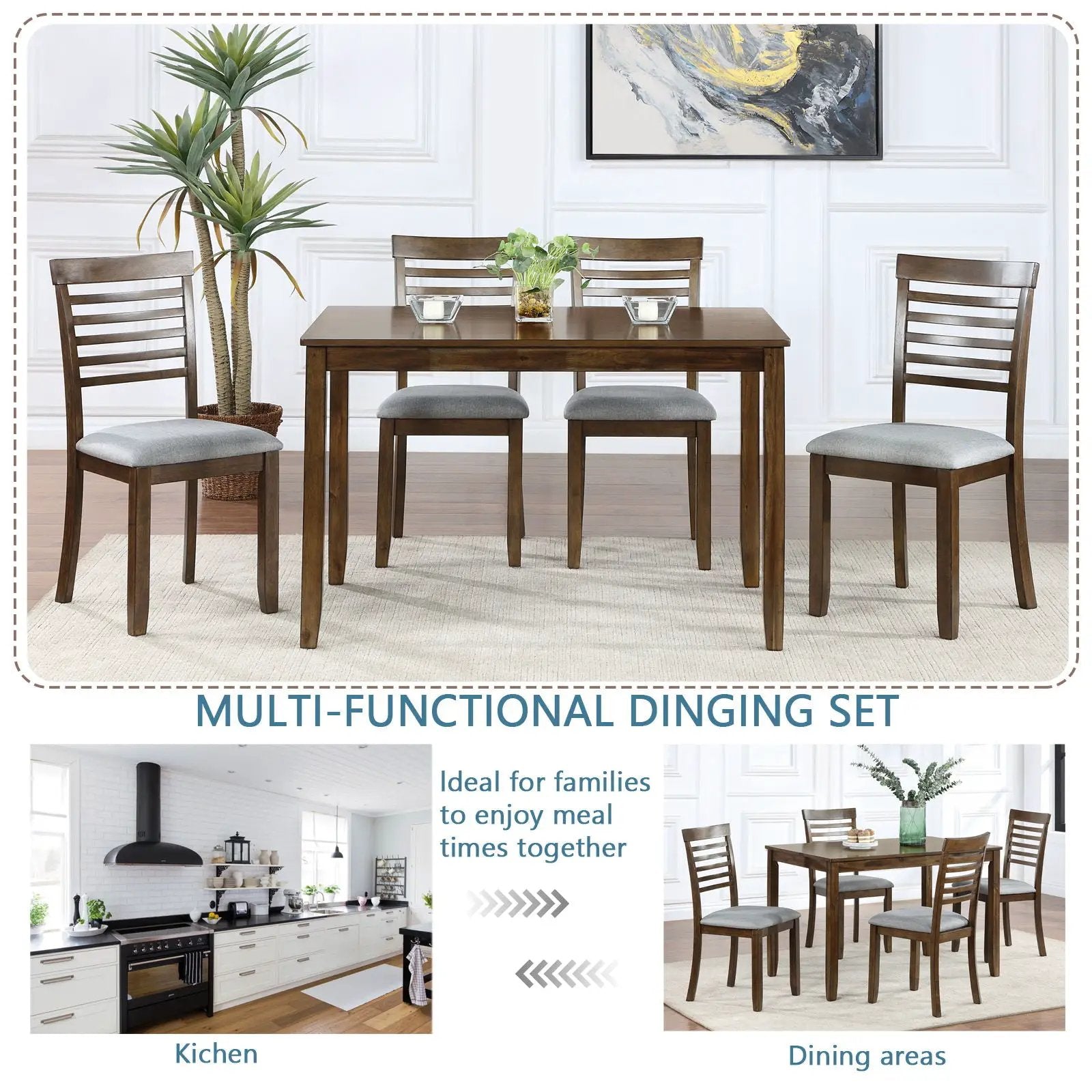 5 Pieces Modern Dining Set, Rectangular Wooden Dining Table With 4 Upholstered Chairs by Unique Piece Furniture