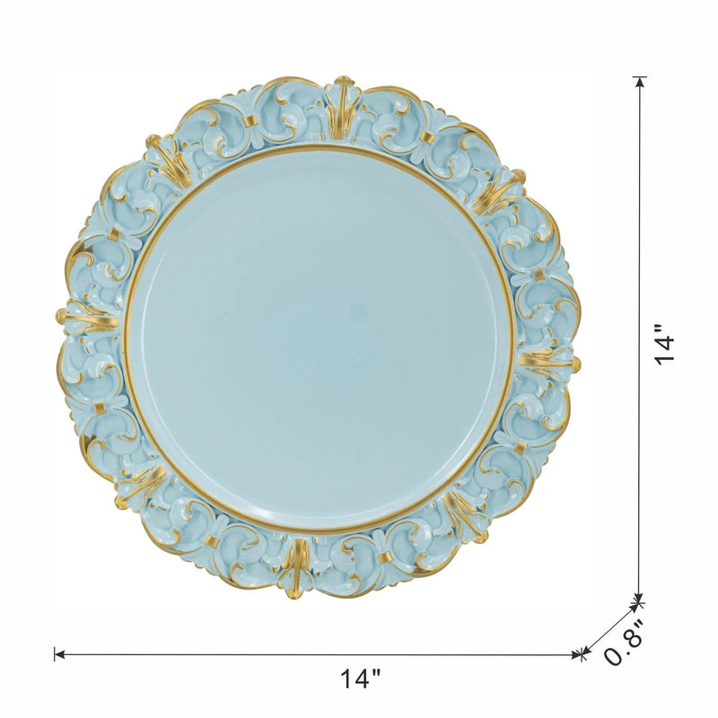 Plastic Charger Plate (Set of 6) - Blue / Gold by HouseOfZazla