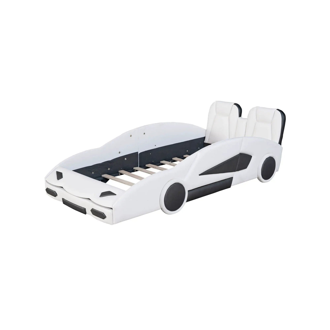 Race Car Shaped Twin Platform Bed With Wheels, Pine Wood Construction by HouseOfZazla